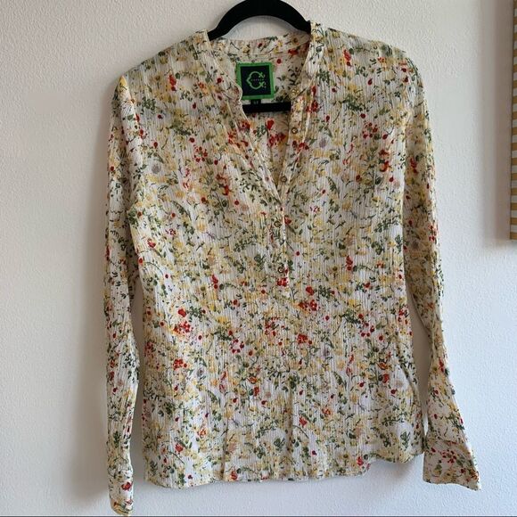 C WONDER CREAM FLORAL RIBBED BLOUSE - Picture 4 of 12